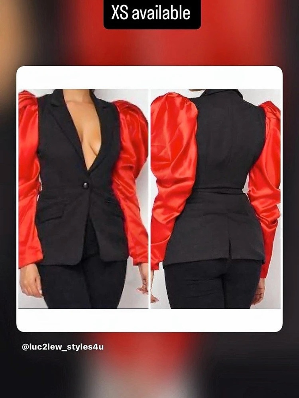 Red & Black Puff Sleeve Blazer